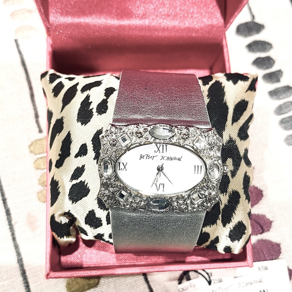 Betsy Johnson Watch with Crystals, Silver Strap
